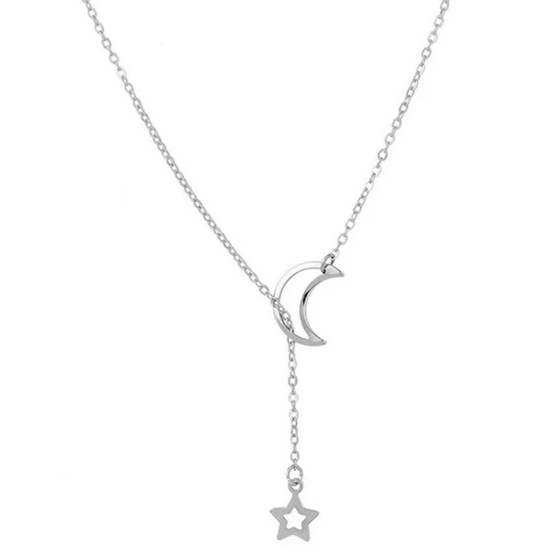 

IHUES Creative Simple Moon Star Necklace Complete with Kravele Chain Short Necklace Jewelry Gift Women's Necklace Necklace