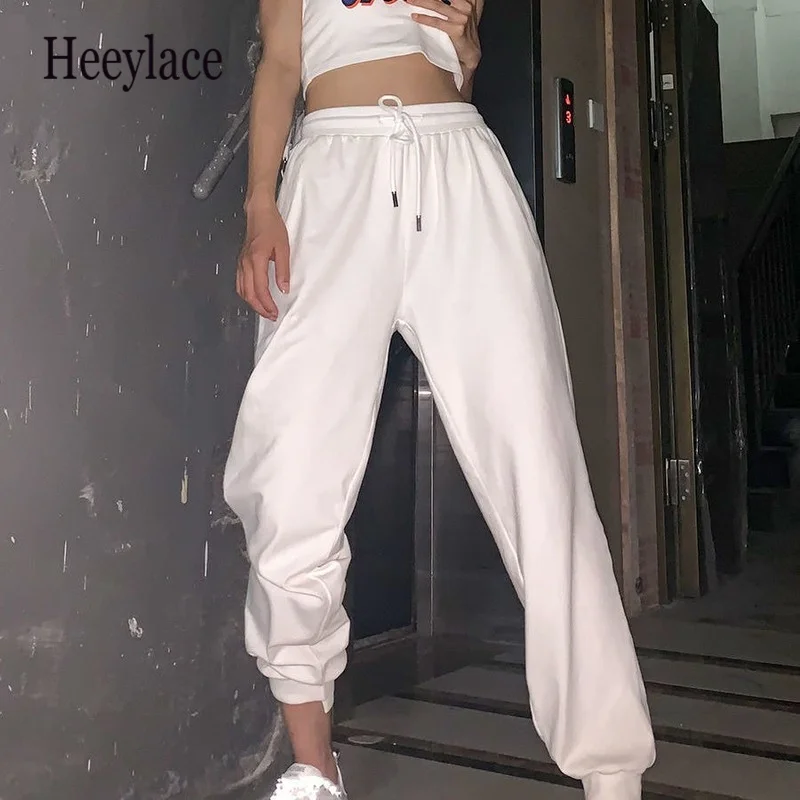 

Белые шаровары для бега, женские черные Джоггеры в стиле Харадзюку, спортивные брюки, мешковатая уличная одежда, свободные брюки с широкими ...