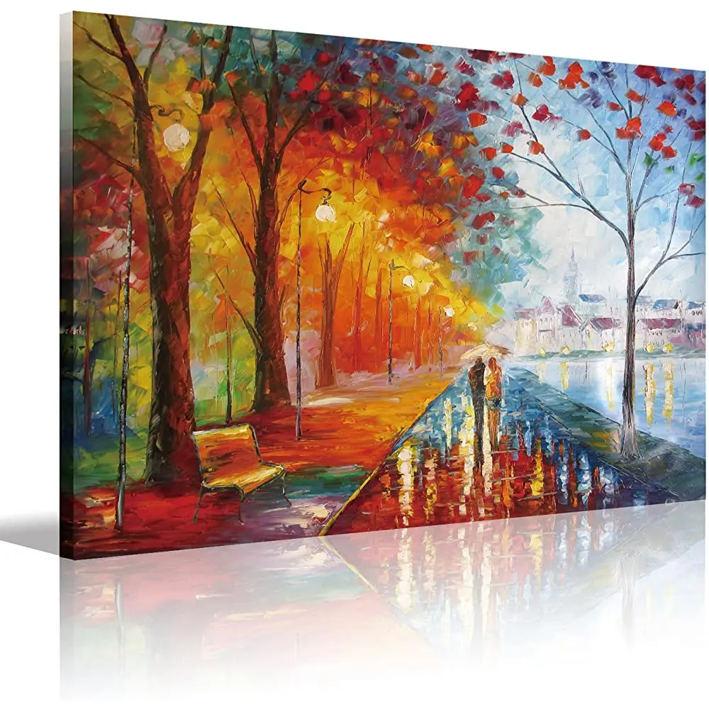 

Романтический подарок, деревянная картина HD в рамке, Картина на холсте для любителей искусства под одним зонтом, палитра ножей, рисование, ч...