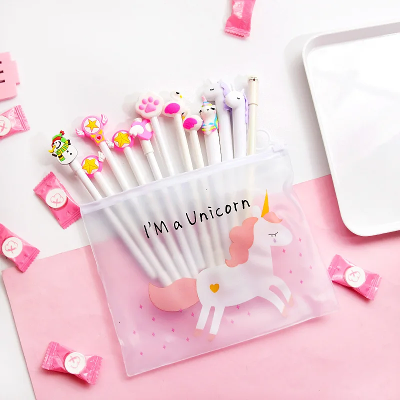 6 1 подарки для детей 】 Милая гелевая ручка случайный стиль и единорог пенал Чехлы