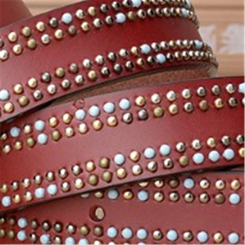 

2021Luxury Women Belt Fashion Hip Rivet Design Belts High Quality Leather Belts for Women Pin Buckle Strap Belts