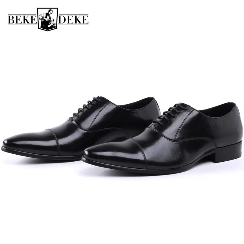 Туфли мужские из натуральной воловьей кожи с острым носком на шнуровке | Обувь