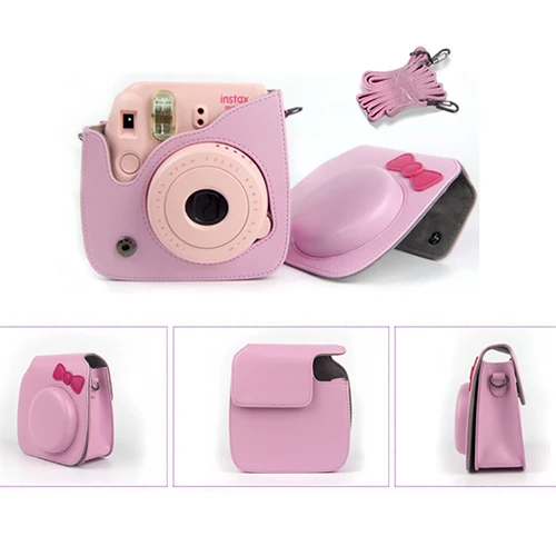 Bow-knot pink Fujifilm Instax Mini camera Bag ColorfuI мгновенный аксессуар для камеры из искусственной кожи чехол с плечевым ремнем для Instax Mini 9 Min8 8 - Цвет: Bow-knot pink