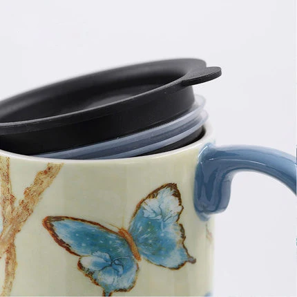 

Large-capacity Mark Cup Ceramic Coffee Creative Breakfast Cup with Lid Household Water Cup Customized Couple Breakfast Milk Cup