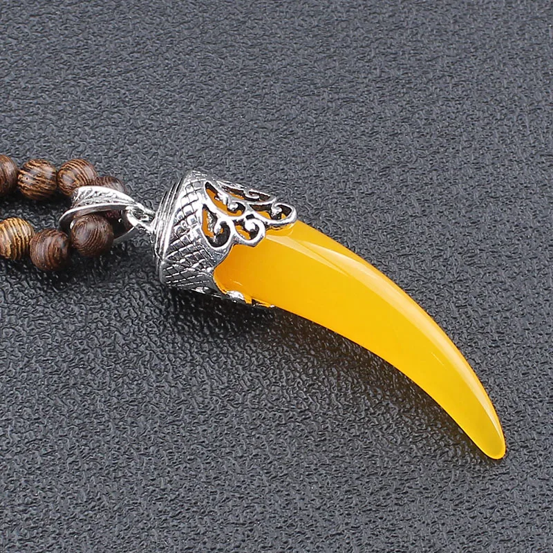 

Custom Beads Nepal Horn-shaped Wooden Necklace Simple Long Men Women Sweater Chain Accessories