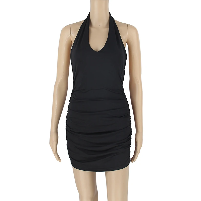 

GAOKE Sexy V Neck Womens Summer Backless High Draped Slim Bandage Bodycon Evening Party Short Mini Dress