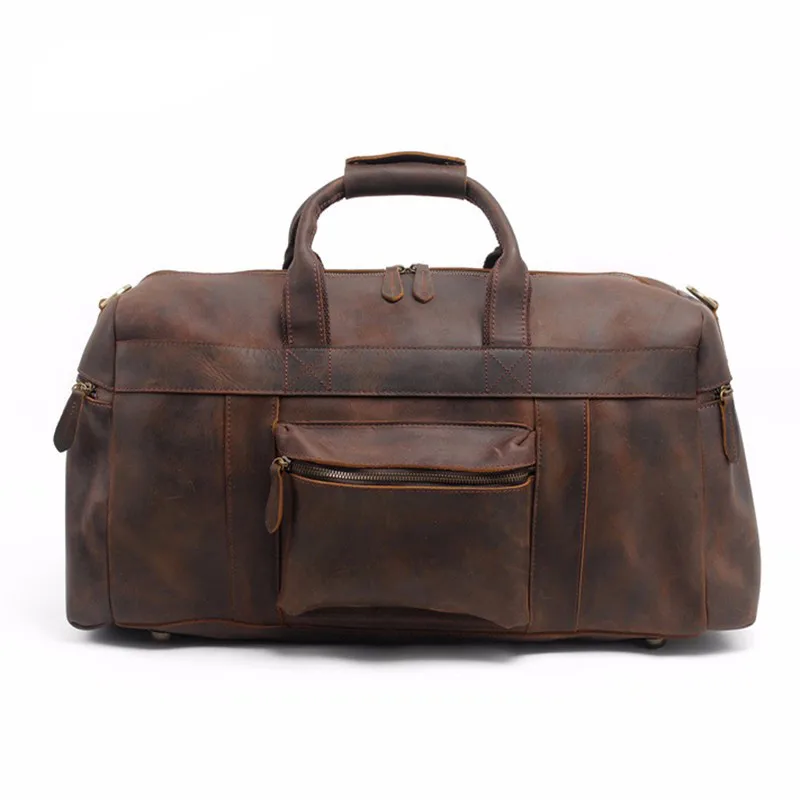 Men's Genuine Leather Travel Bag Large Capacity Cowhide Trip Travelling Handbags Male Designer Vintage Duffle Shoe Shoulder Bag