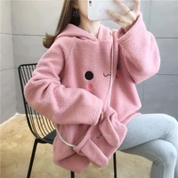 autumn winter coat pink sweet cute print hoodie harajuku loose hoodies women fleece flannel hooded pullover female sweatshirt