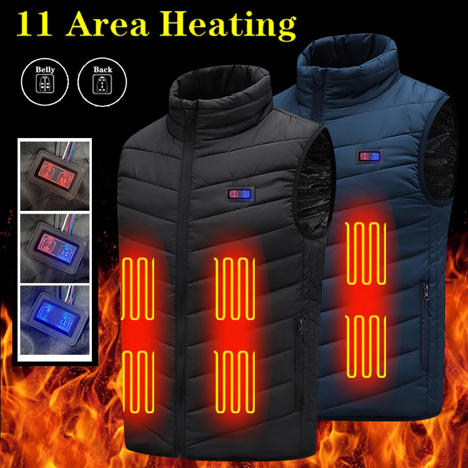 

11 Areas Men Heating Vest Autumn Winter Cotton USB Infrared Electric Heating Vest Women Flexible Thermal Winter Warm Jacket