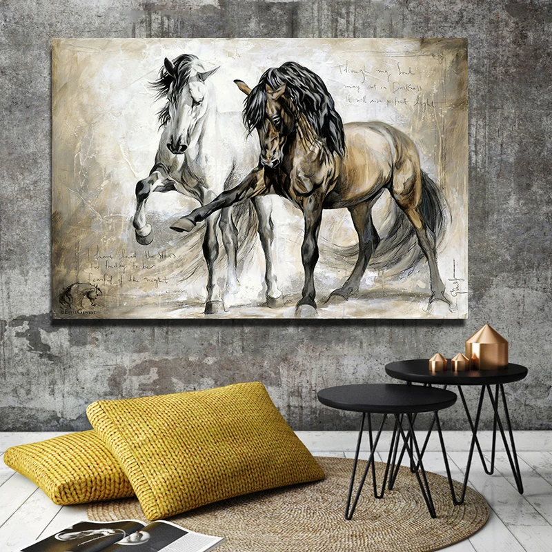 Плакат Wall Art Винтаж холст живописи с лошадью принты для ресторана Украшения в