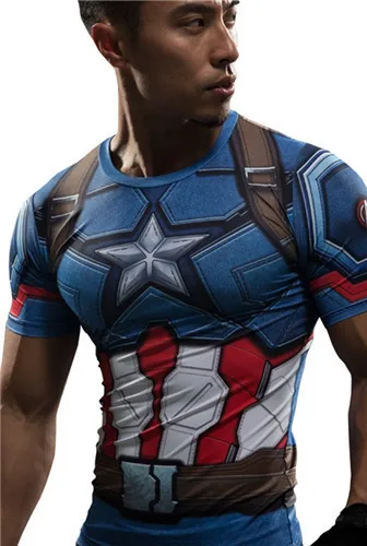 Мужские спортивные футболки с 3D принтом Капитан Америка, Мстители Marvel 3, Железный человек, фитнес, мужская тренировочная футболка
