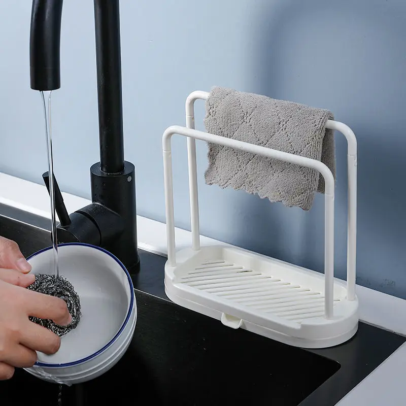 

Kitchen Towel Tools Accessories Sink Sponge Soap Storage Rack Plastic Holder Organizer Portable Shelves