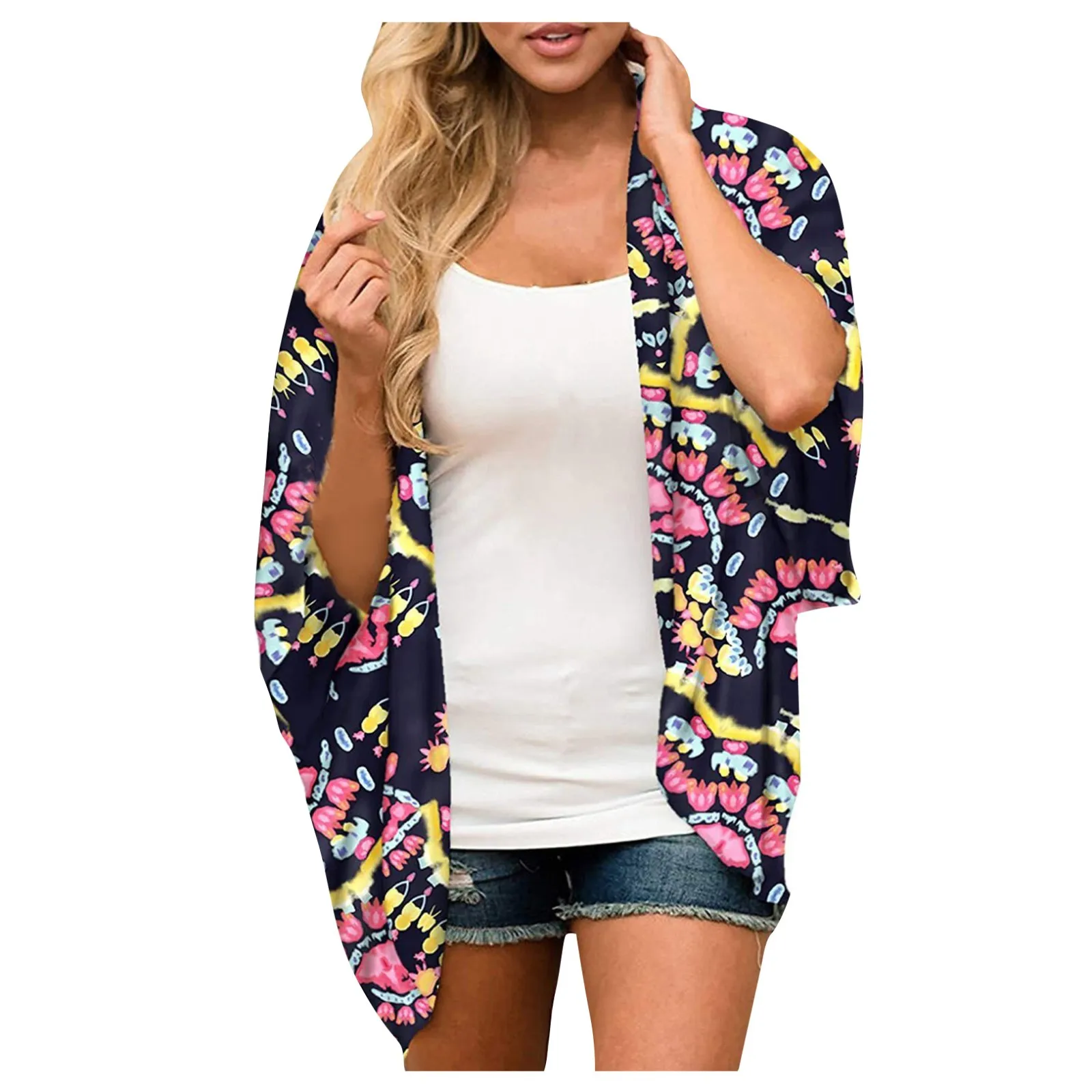 

Chiffon Women's Cover-Ups Size Printed Cardigan Beach Loose Fashion Plus Women's Coat Winter Jacket