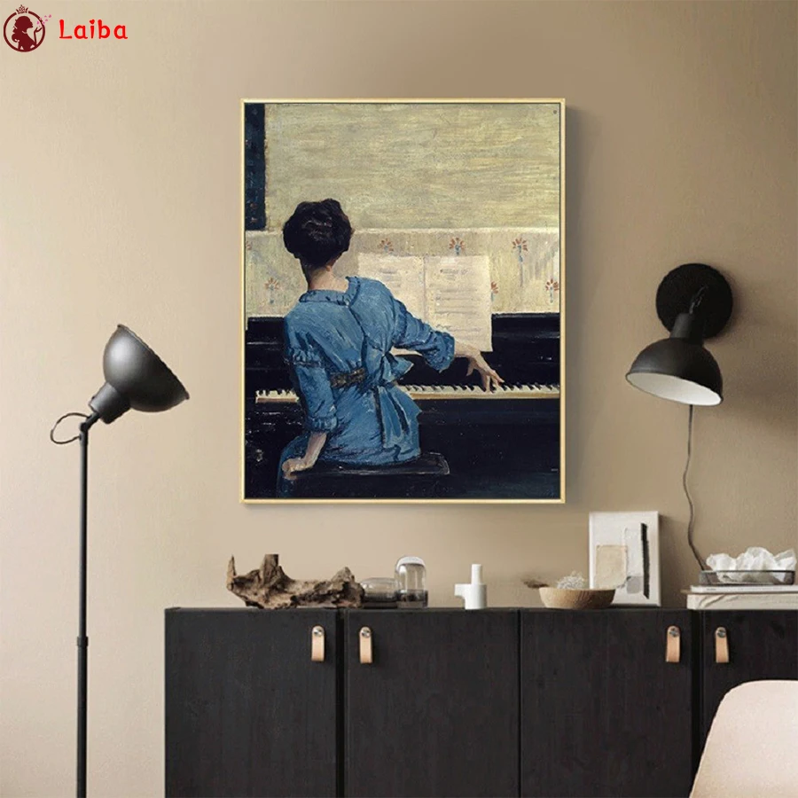 

Полноразмерная Алмазная картина с квадратными стразами, абстрактное искусство, Женская Алмазная вышивка с пианино, Алмазная мозаика 5D стра...