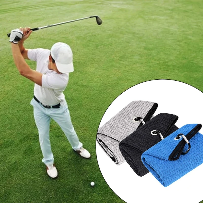 

Golf Towel Microfiber Waffle Pattern Club Groove Cleaner Brush Foldable Tool M14