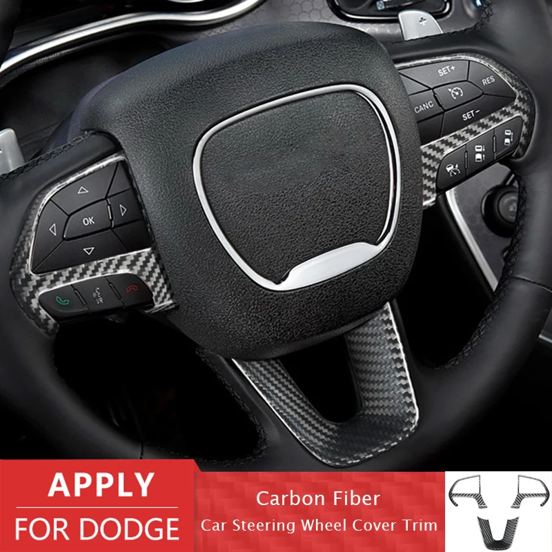 Hard carbon fiber is for Dodge Challenger 2015-2021 car steering wheel button cover sticker car interior accessories