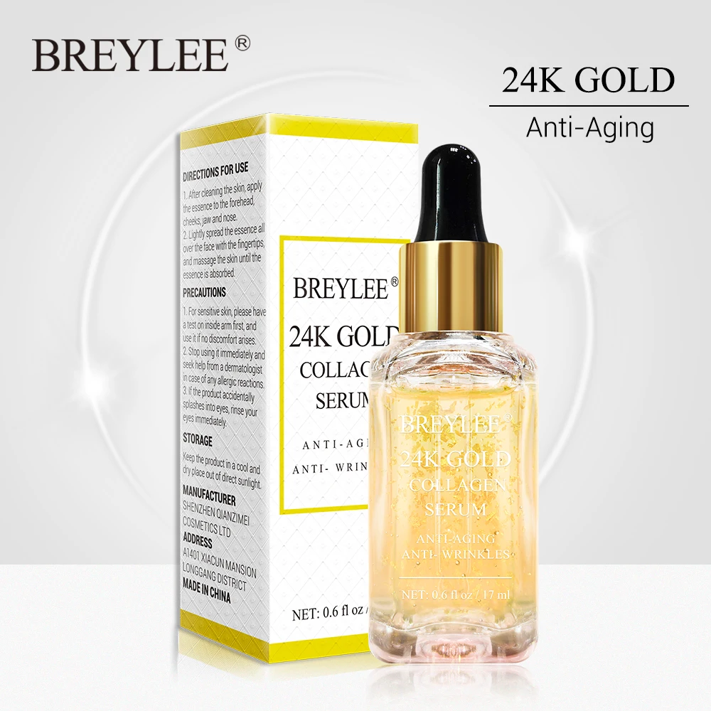 

BREYLEE 24k Gold Serum Collagen Essence Anti-Aging Remove Wrinkles Face Skin Care Firming Lifting Whitening Repairing Serum 17ml