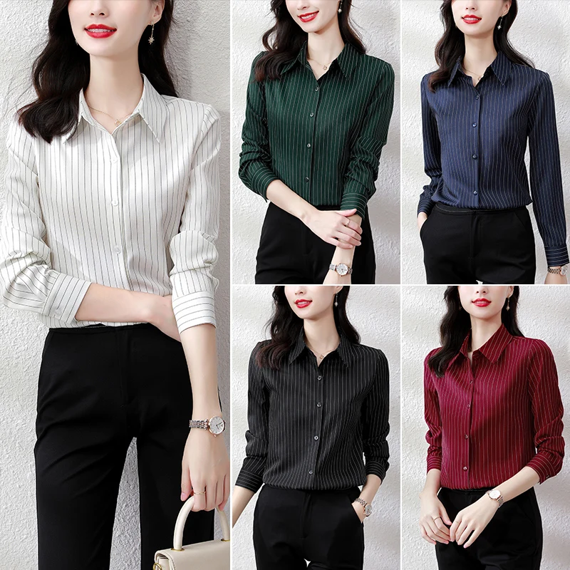 Офисная женская рубашка в полоску