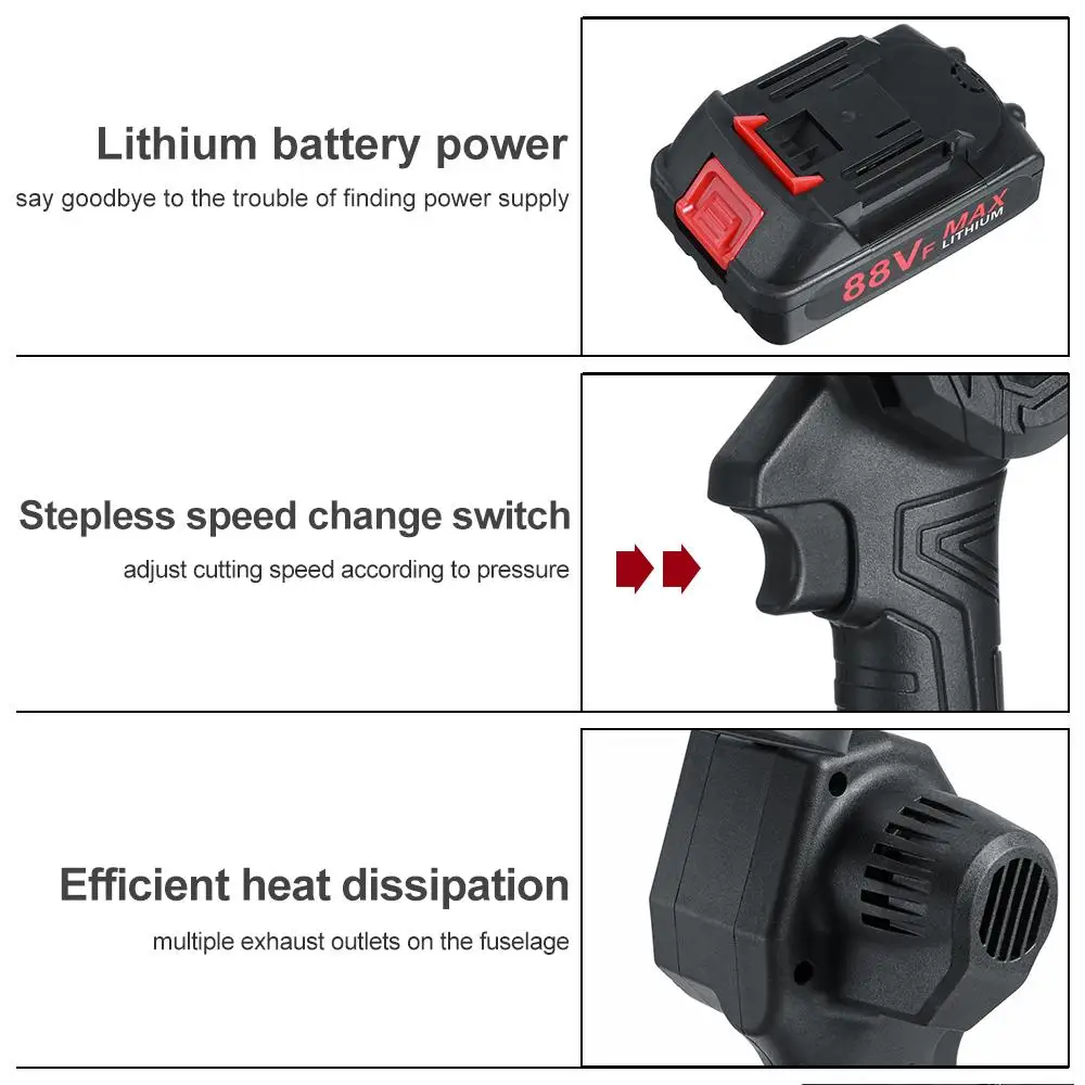 

88V 6 Inch Electric Chain Saw 1500W With 2 Battery Rechargeable Woodworking Pruning One-handed Garden Logging Power Tool