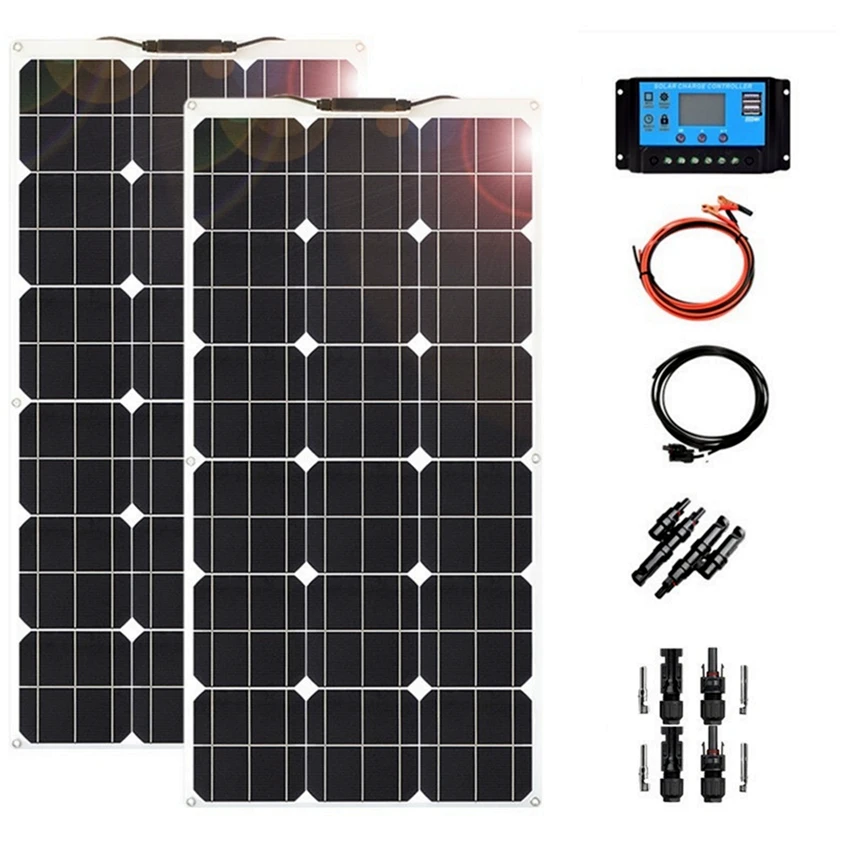 

18 Volt 100 Watt Flexible Solar Panel Kit 100W 200W 300W 400W 500W Monocrystalline Silicon Solar Panels 12V 24V Battery Charger