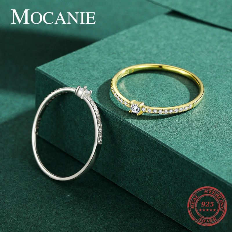 

Mocanie Classic Design 2mm Small Square 925 Sterling Silver Pave Round CZ Slim Rings for Women Fashion Wedding Banquet Jewelry
