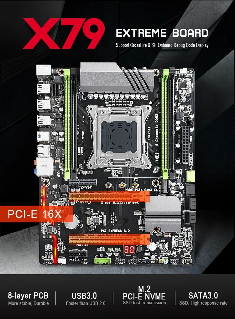Kllisre X79 материнская плата LGA2011 ATX USB3.0 SATA3 PCI-E NVME M.2 SSD поддержка памяти REG ECC и процессор Xeon E5