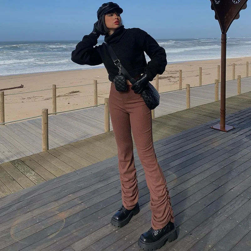 

Women's high waisted solid pleated Tights Pants women's 2021 NEW