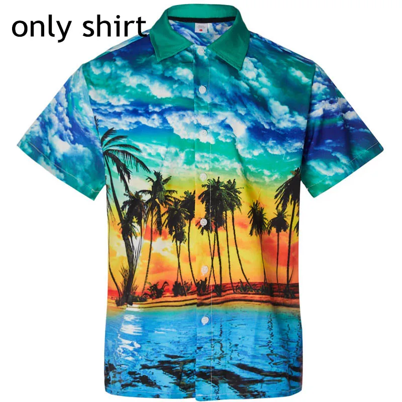only shirt Мужская гавайская рубашка с коротким рукавом и шорты, летняя повседневная Пляжная гавайская рубашка, шорты, костюм из двух предметов для мужчин - Цвет: only shirt