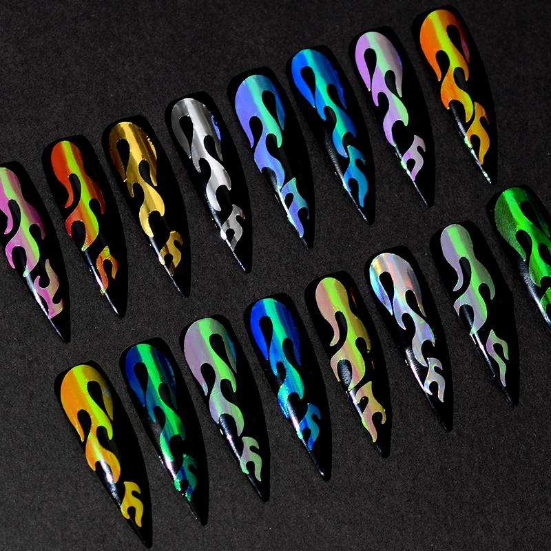 Голографическая огненная форма наклейки для ногтей лента нейл-арта наклейка s