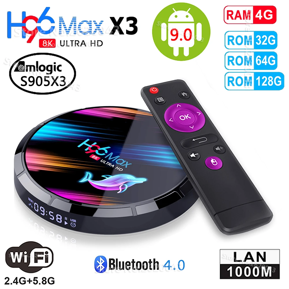 Тв приставка H96 MAX X3 Amlogic S905X3 4 + 32/64/9 0 гб 128/1000 ггц wi fi Bluetooth|ТВ-приставки и