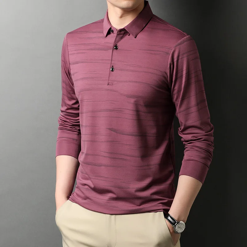 Рубашка-поло мужская в полоску дизайнерская Повседневная рубашка с длинными