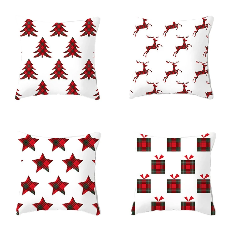 

4PCS Red Plaid Cushion Cover Pillowcase Home Decorative Sofa Square Pillow Cover Bedroom Car Decor 45X45cm