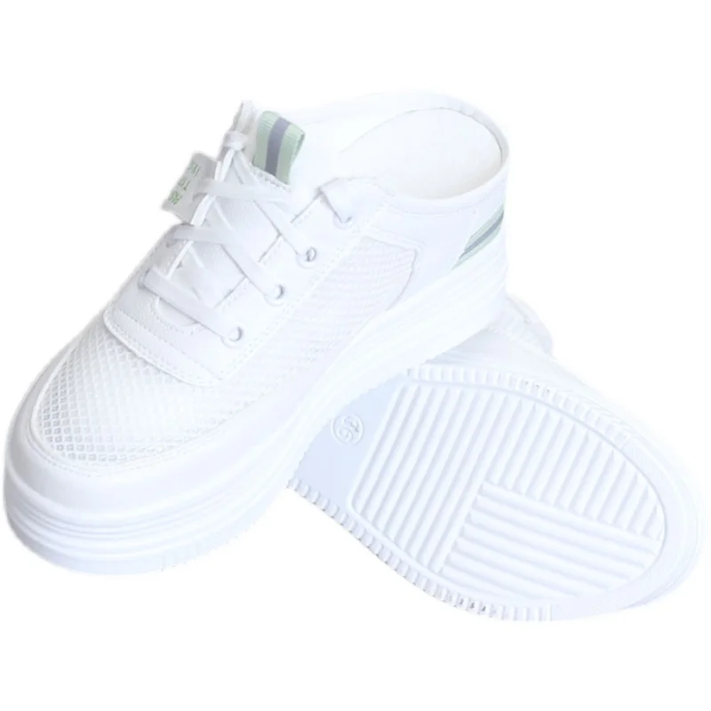 

Low Shoes Woman 2021 Increased Internal Slippers Summer Loafers Platform Pantofle Soft New Basic Fabric PU Hoof Heels Casual