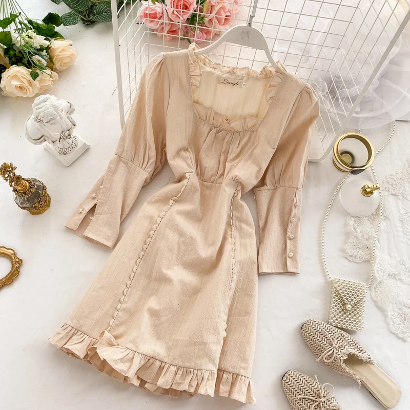 2019 Новая модная женская одежда осеннее платье зимнее с квадратным воротником и