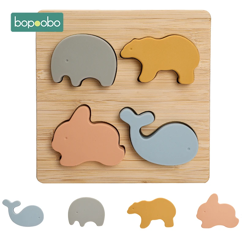 

Bopoobo Baby Silicone Teether Animals Shapes Puzzle Montessori Toys BPA Free Cute Whale Silicone Teether for Baby Toys Gifts