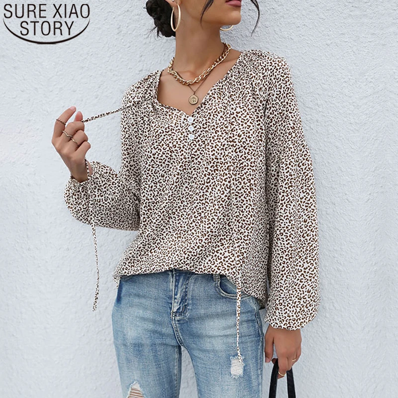 

Женская Свободная блузка с длинным рукавом и V-образным вырезом