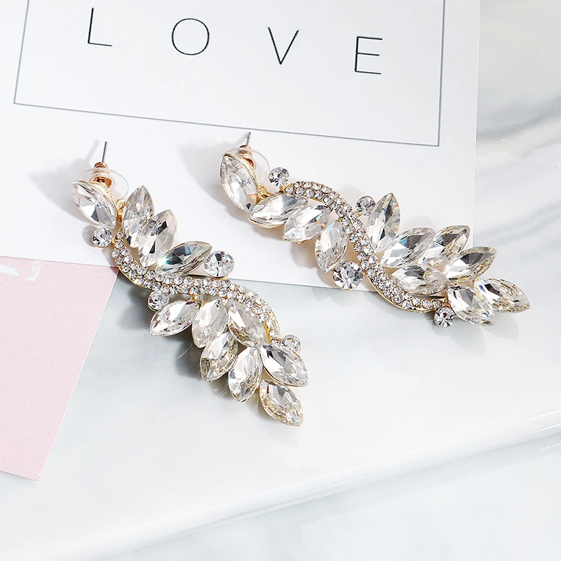 Miallo Fashion Baroque Wedding Earring Austrian Crystal Bridal Gold Long Drop Earrings for Bride Bridesmaids | Украшения и