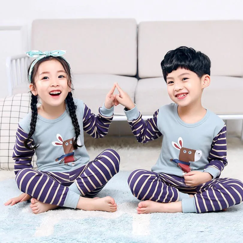 Комплекты детской одежды осенняя Хлопковая пижама для мальчиков и девочек - Фото №1