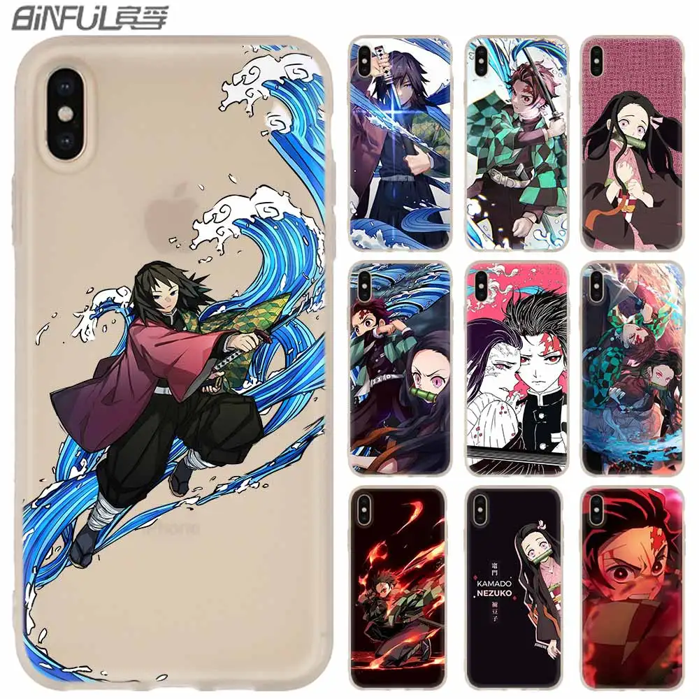Мягкий чехол для iPhone 12 11 Pro X XS Max XR 8 7 6 Plus 5s SE 2020 S 1 Mini Cover Nezuko Kimetsu no Yaiba Demon Slayer|Бамперы|