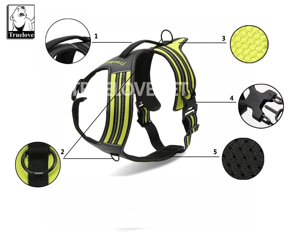 Truelove Reflective Small Dog Harness Large Nylon Soft Padded K9 Dog Harness Basic Halter Vest Harnesses Black Pets Acessorios