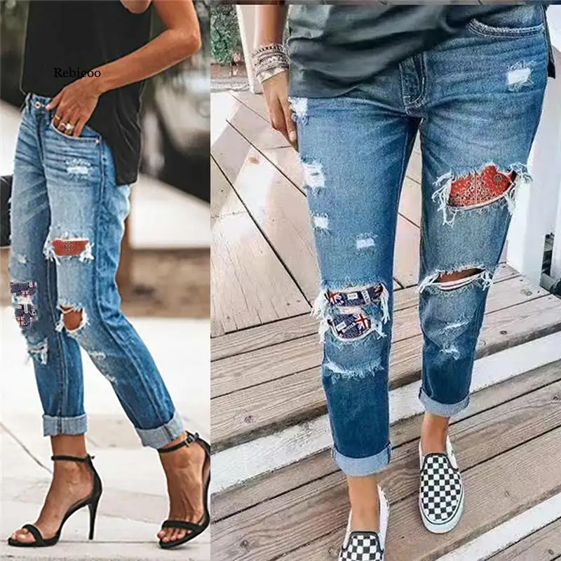 

Женские рваные джинсы с дырками, пикантные обтягивающие рваные джинсы с дырками, Стрейчевые джинсы с высокой талией, обтягивающие брюки-кар...