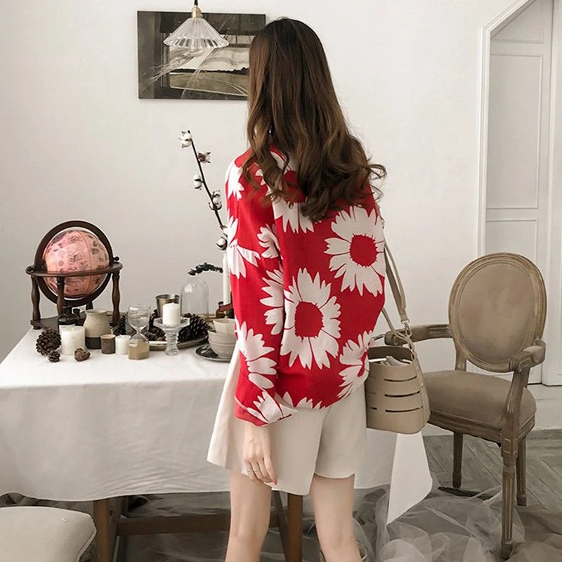 Женская блузка с цветочным принтом Vangull Пляжная рубашка длинным рукавом и