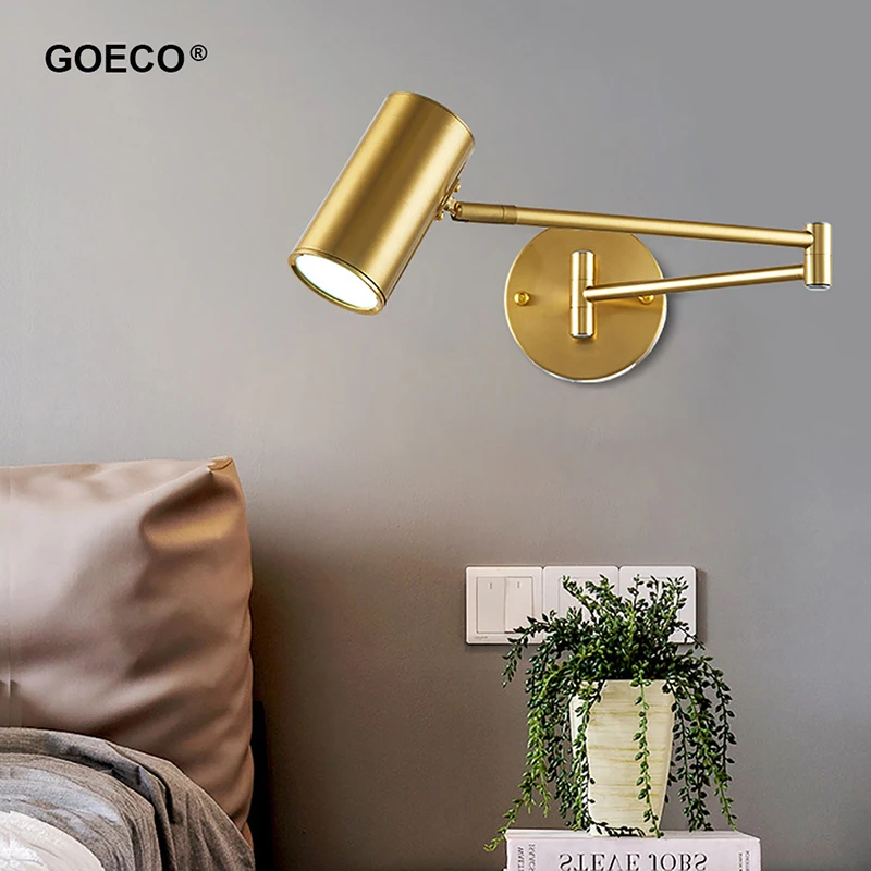 

Modern Led Golden Wall Lamp Nordic Adjustable Swing Long Arm Wall Light Bedroom Living Room Bedside Corridor Aisle Sconce 220V