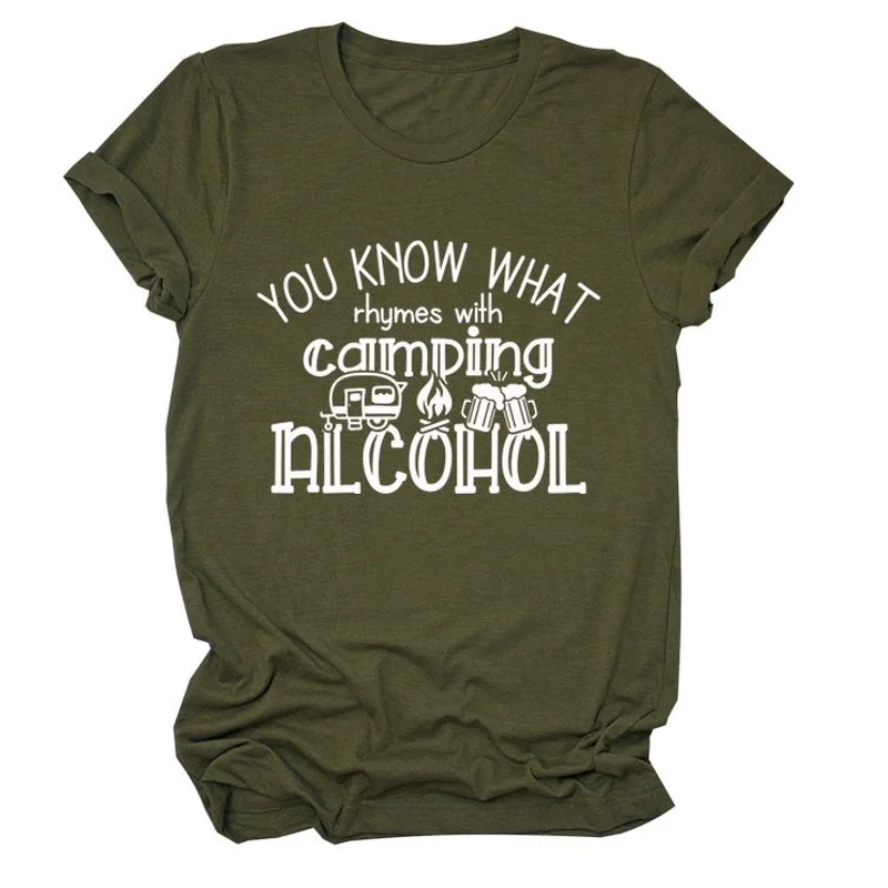 

Campling Alcohol Letter Print Women T Shirt Short Sleeve O Neck Loose Women Tshirt Ladies Tee Shirt Tops Clothes Camisetas Mujer