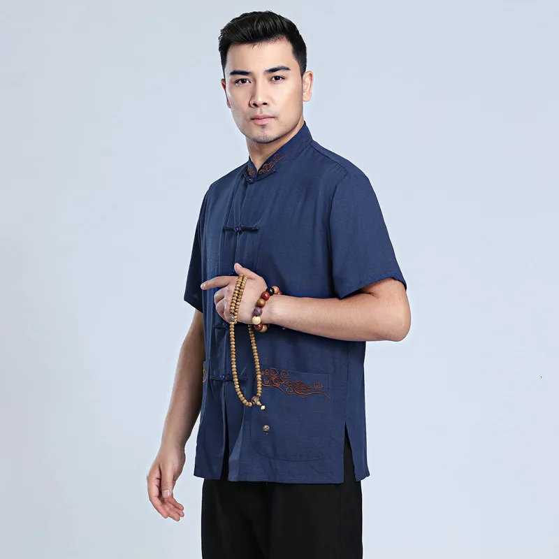 Традиционная одежда Hanfu Мужская Блузка Стиль Топ Китайская у Шу Тай Чи Шаолинь