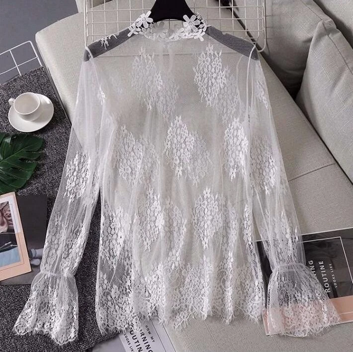 White Сетчатый топ, черный женский сексуальный кружевной Короткий укороченный топ, футболка, Топы, Прозрачная майка Harajuku Camisas Femininas, клубная одежда - Цвет: White