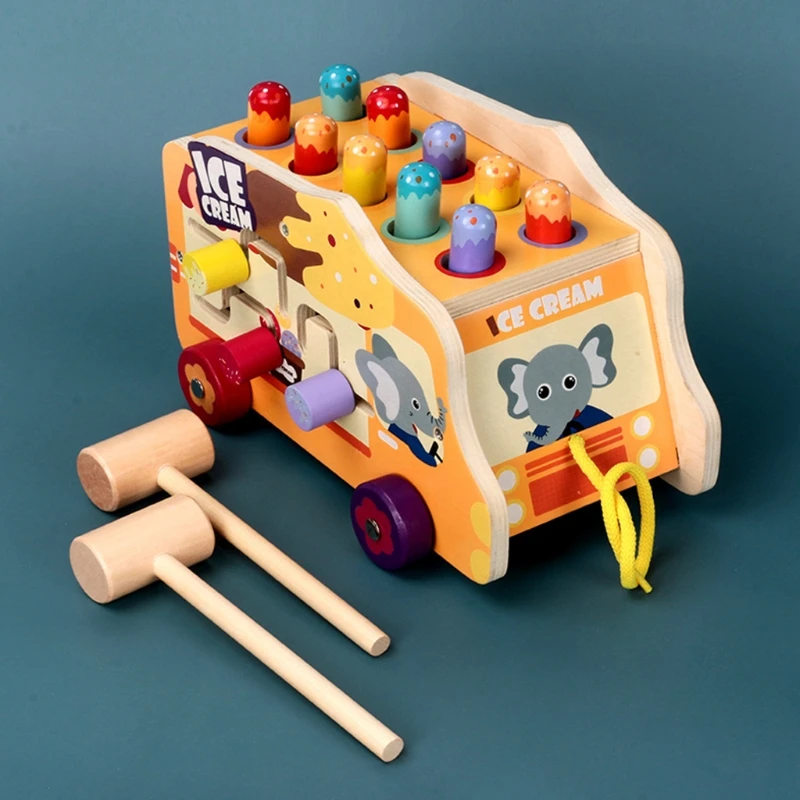 

Wooden Hammer Ice Cream Cart Children Fun Playing Hamster Whac-A-Mole Game Toy