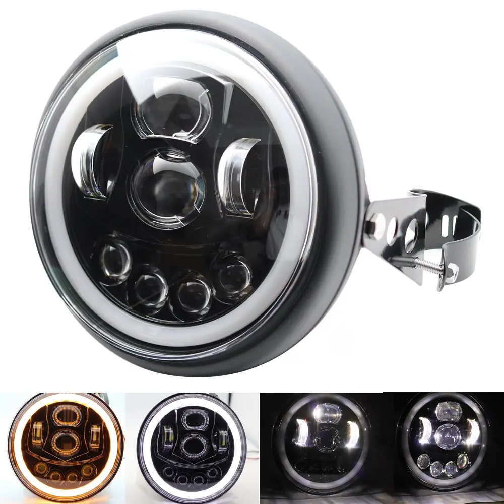 

7 Inch 65W DOT E9 Motorcycle Headlamp with Angle Eye Led Headlight 7inch Housing Bucket