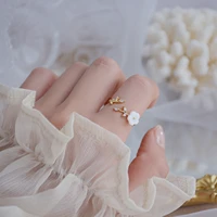 korean new design fashion jewelry exquisite copper inlaid zircon leaf shell flower elegant female open ring