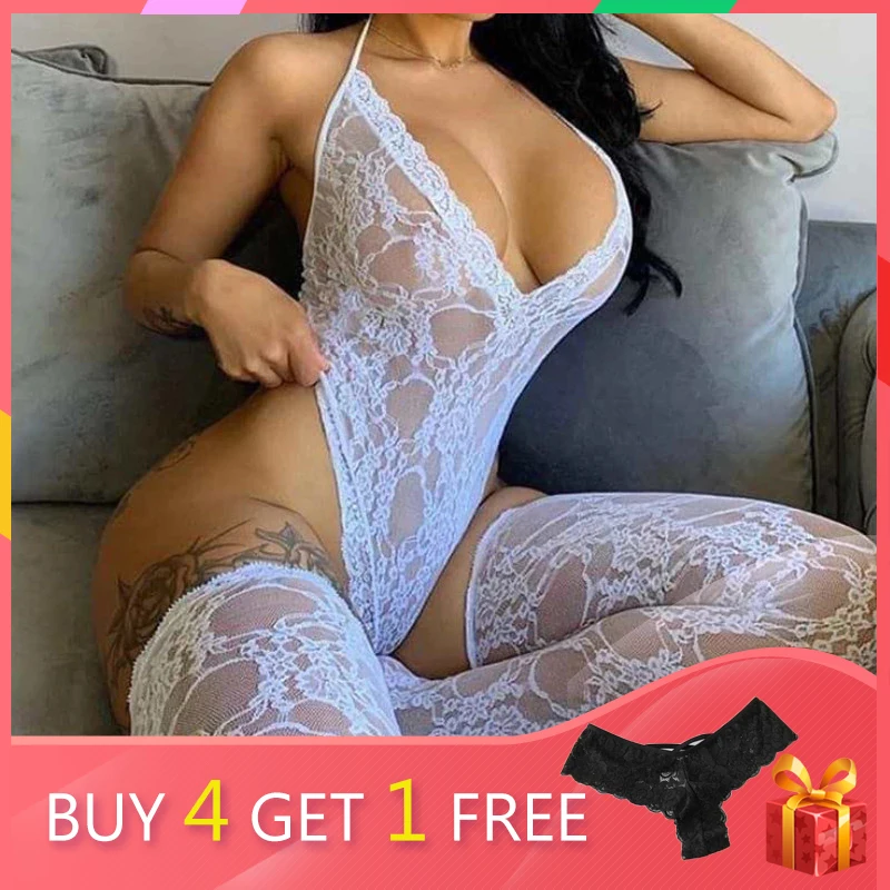 

Сексуальные костюмы для женщин, эротический кружевной Соблазнительный комплект нижнего белья без рукавов, с открытой спиной и глубоким V-об...